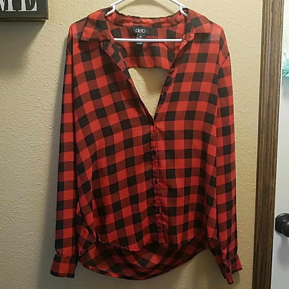 Red Plaid Cut Out Shirt